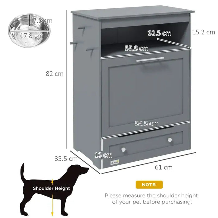 Pet Feeder Station with Storage Cabinet - Grey | Pull-Out Drawer with 2 Bowls PAWHUT - Little and Giant Explorers PawHut