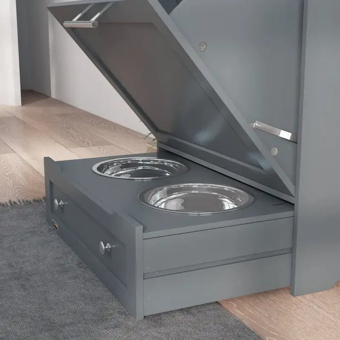 Pet Feeder Station with Storage Cabinet - Grey | Pull-Out Drawer with 2 Bowls PAWHUT - Little and Giant Explorers PawHut