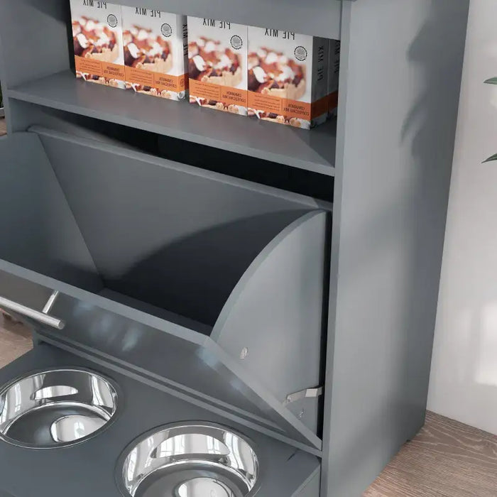 Pet Feeder Station with Storage Cabinet - Grey | Pull-Out Drawer with 2 Bowls PAWHUT - Little and Giant Explorers PawHut