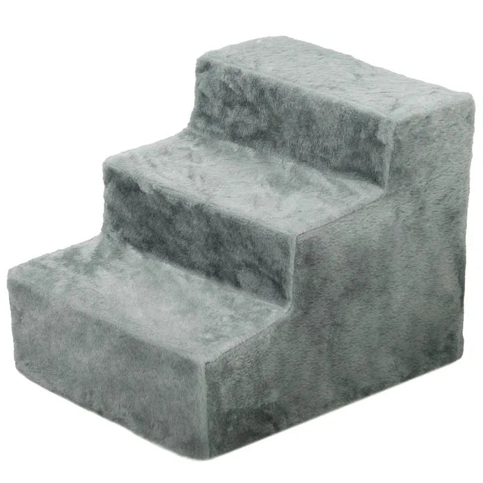 Pet Stairs – Light Grey | Flannel 4-Step Dog Steps - Portable and Supportive Design PAWHUT - Little and Giant Explorers PawHut