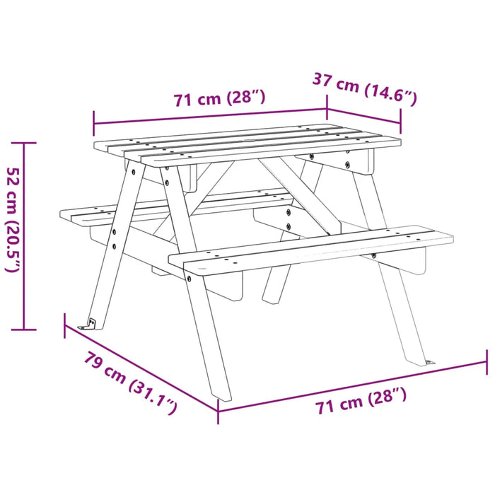 Picnic Table for 4 Kids with Umbrella Hole in Solid Wood Fir - Little and Giant Explorers vidaXL