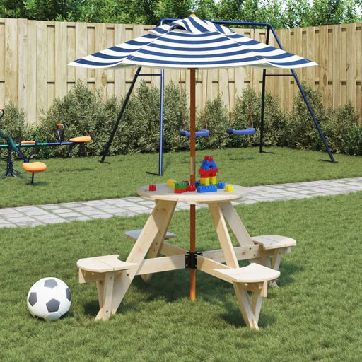 Picnic Table for 4 Kids with Umbrella in Solid Wood Fir - Little and Giant Explorers vidaXL