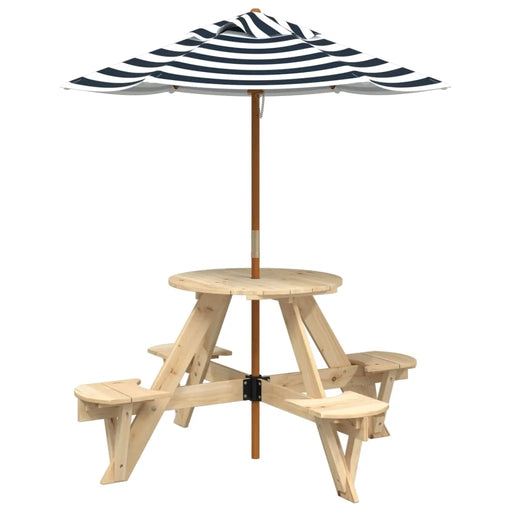 Picnic Table for 4 Kids with Umbrella in Solid Wood Fir - Little and Giant Explorers vidaXL