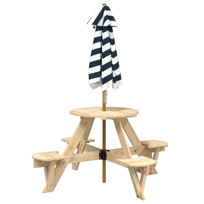 Picnic Table for 4 Kids with Umbrella in Solid Wood Fir - Little and Giant Explorers vidaXL