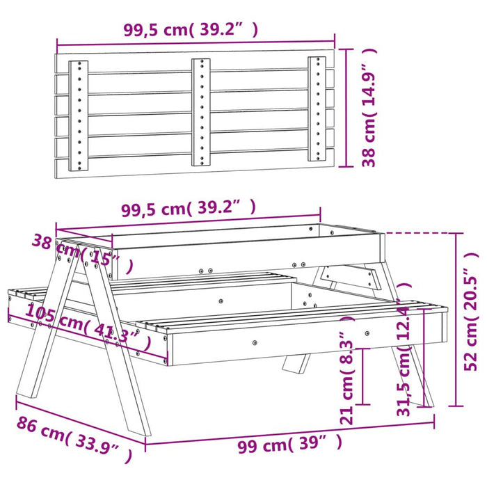 Picnic Table with Sandpit for Kids in Solid Wood Douglas - Little and Giant Explorers vidaXL