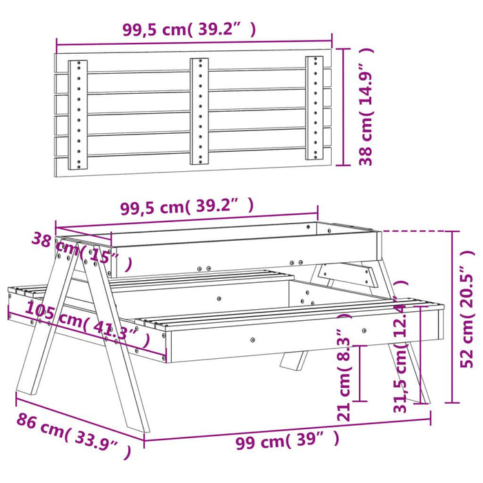 Picnic Table with Sandpit for Kids in Solid Wood Pine - Little and Giant Explorers vidaXL