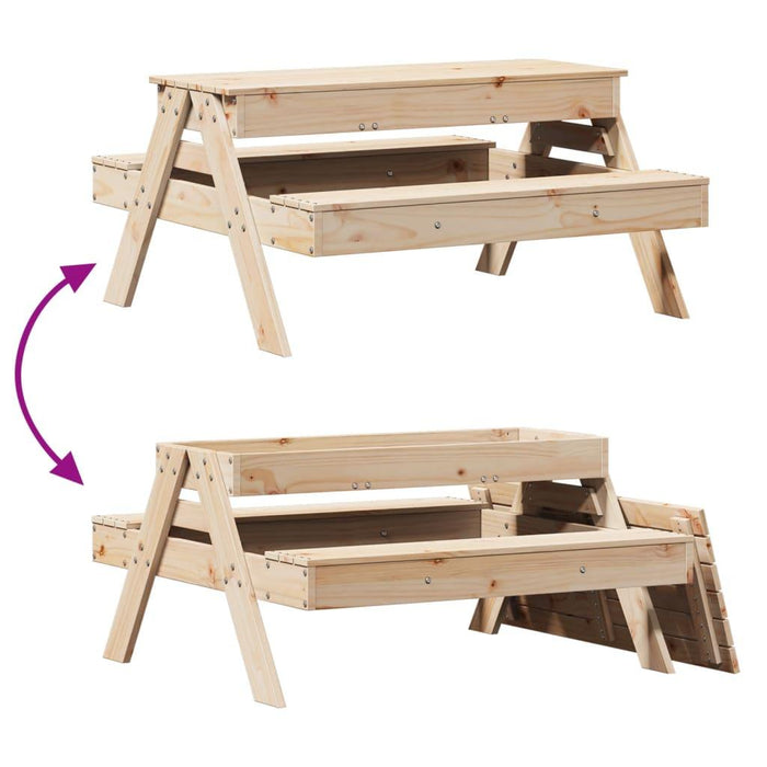 Picnic Table with Sandpit for Kids in Solid Wood Pine - Little and Giant Explorers vidaXL