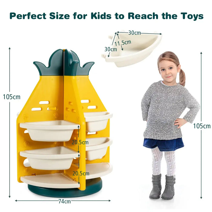 Pineapple Toy Storage Organiser | 360° Rotation with Wheels and Rail - Little and Giant Explorers Costway