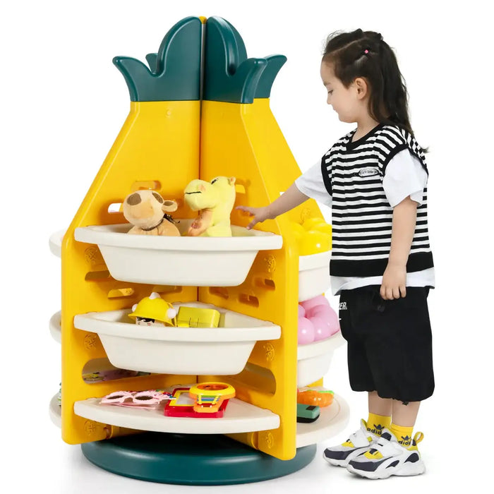 Pineapple Toy Storage Organiser | 360° Rotation with Wheels and Rail - Little and Giant Explorers Costway