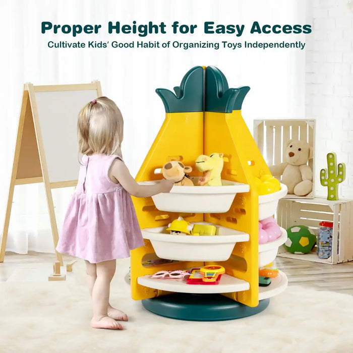 Pineapple Toy Storage Organiser | 360° Rotation with Wheels and Rail - Little and Giant Explorers Costway