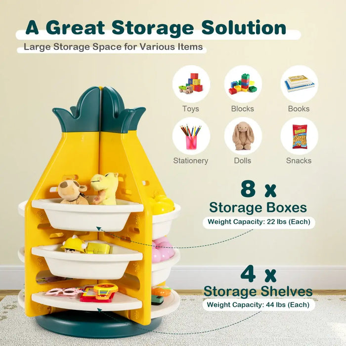 Pineapple Toy Storage Organiser | 360° Rotation with Wheels and Rail - Little and Giant Explorers Costway