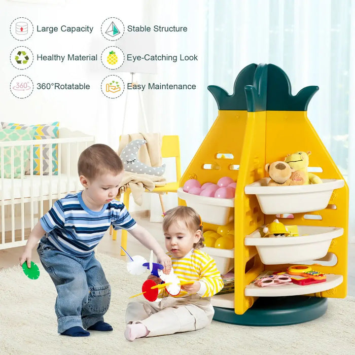 Pineapple Toy Storage Organiser | 360° Rotation with Wheels and Rail - Little and Giant Explorers Costway
