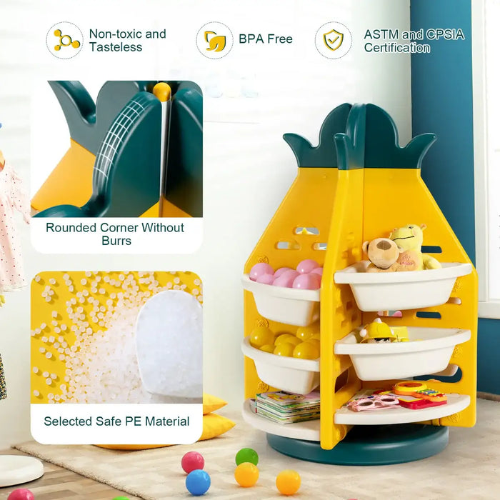Pineapple Toy Storage Organiser | 360° Rotation with Wheels and Rail - Little and Giant Explorers Costway