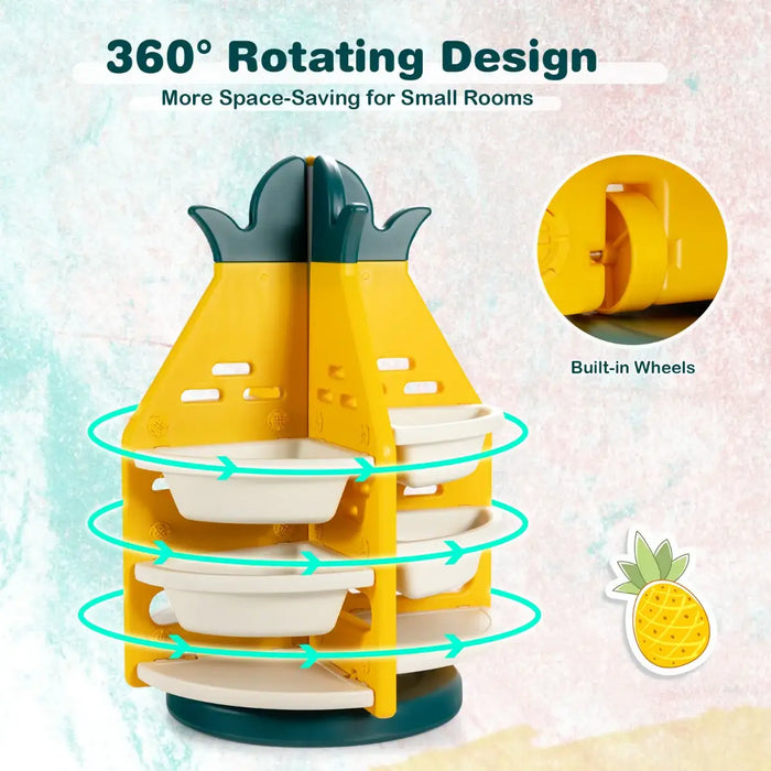 Pineapple Toy Storage Organiser | 360° Rotation with Wheels and Rail - Little and Giant Explorers Costway