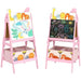 Pink Animal Themed 2 -in-1 Kids Easel with Whiteboard and Blackboard - Little and Giant Explorers AIYAPLAY