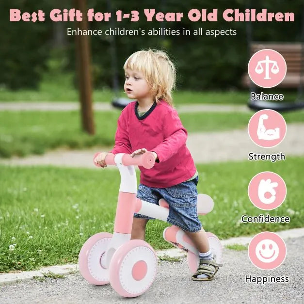 Pink Baby Balance Bike – Foldable | Adjustable Seat and 135° Steering Limit Ages 1–3 COSTWAY - Little and Giant Explorers Costway