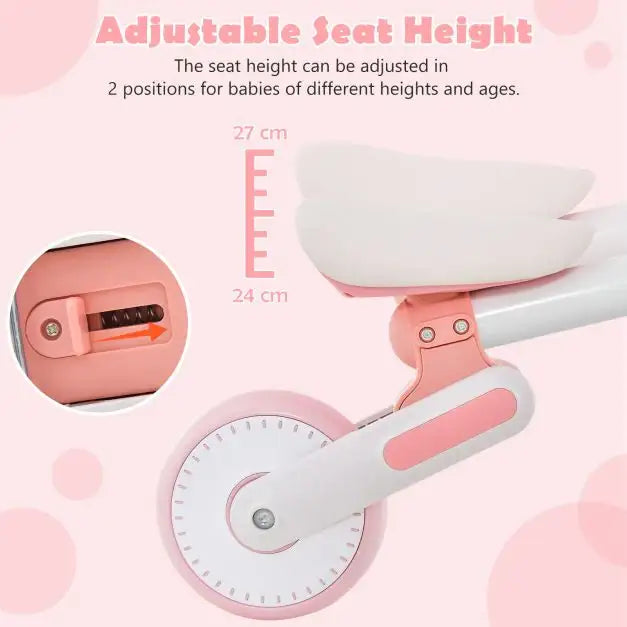 Pink Baby Balance Bike – Foldable | Adjustable Seat and 135° Steering Limit Ages 1–3 COSTWAY - Little and Giant Explorers Costway