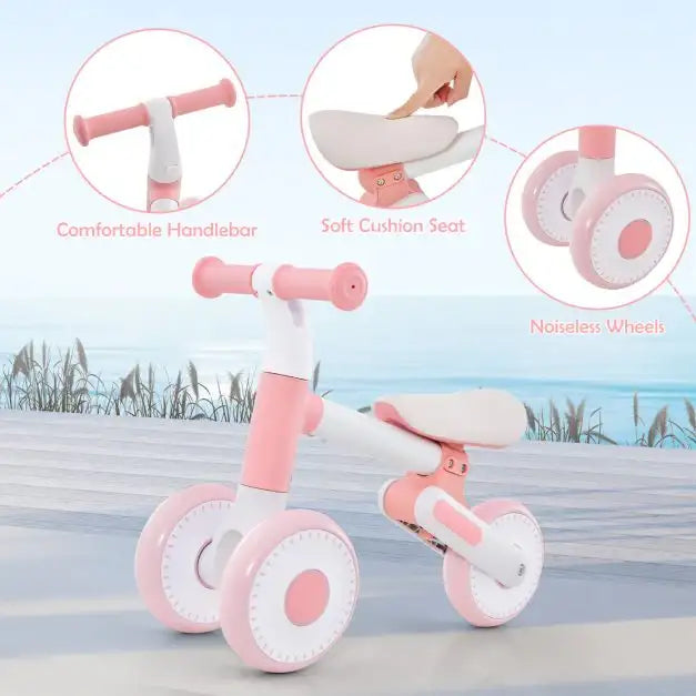 Pink Baby Balance Bike – Foldable | Adjustable Seat and 135° Steering Limit Ages 1–3 COSTWAY - Little and Giant Explorers Costway