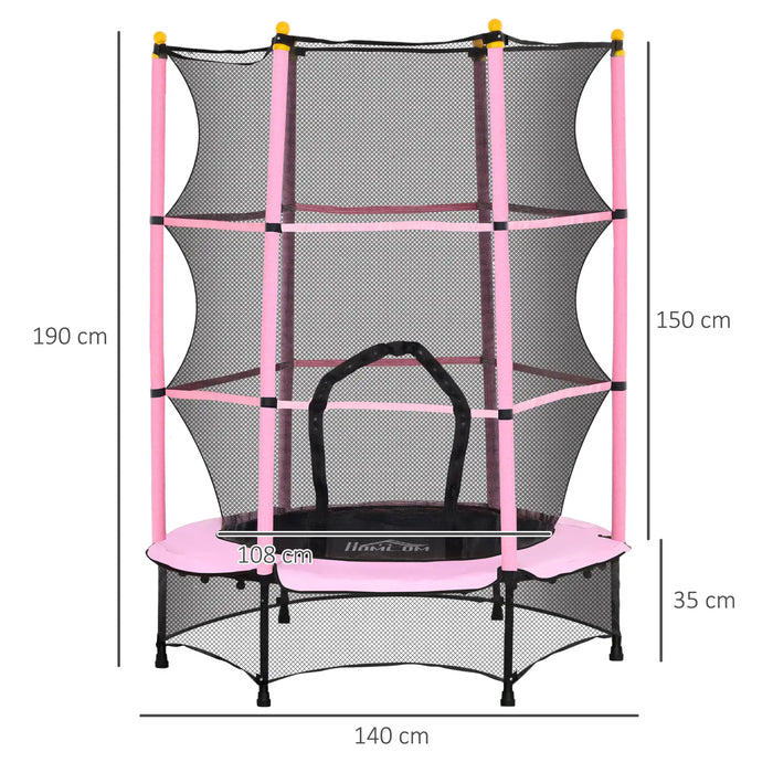 Kids Trampoline with Safety Net | Pink with Spring-Free Bungee Design - Little and Giant Explorers HOMCOM