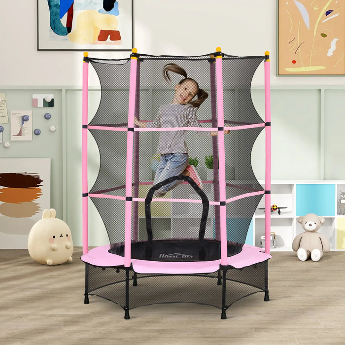 Kids Trampoline with Safety Net | Pink with Spring-Free Bungee Design - Little and Giant Explorers HOMCOM