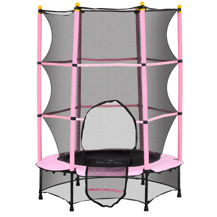 Kids Trampoline with Safety Net | Pink with Spring-Free Bungee Design - Little and Giant Explorers HOMCOM