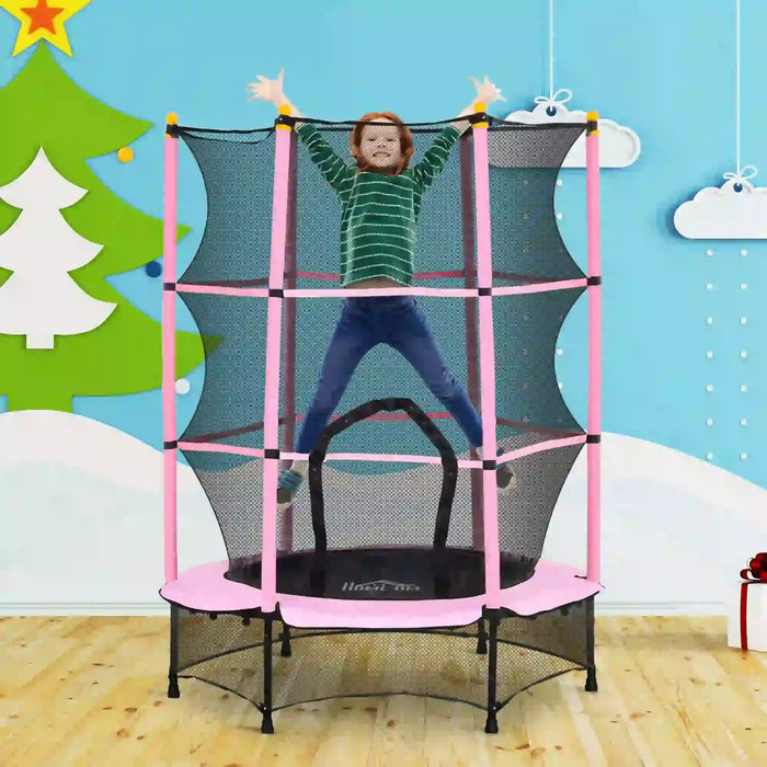 Kids Trampoline with Safety Net | Pink with Spring-Free Bungee Design - Little and Giant Explorers HOMCOM