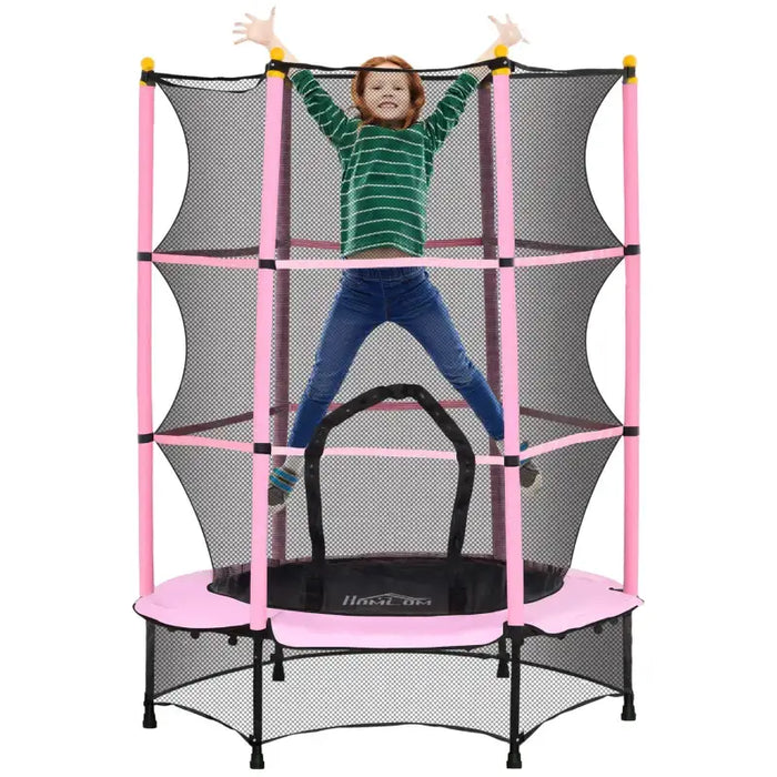 Kids Trampoline with Safety Net | Pink with Spring-Free Bungee Design - Little and Giant Explorers HOMCOM