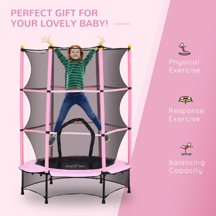 Kids Trampoline with Safety Net | Pink with Spring-Free Bungee Design - Little and Giant Explorers HOMCOM