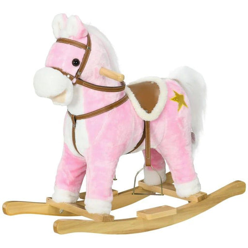 Pink Rocking Horse with Music, Hoof Beats, Horse Neighs and Saddle - Little and Giant Explorers HOMCOM