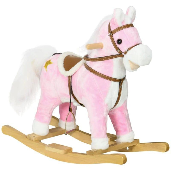 Pink Rocking Horse with Music, Hoof Beats, Horse Neighs and Saddle - Little and Giant Explorers HOMCOM