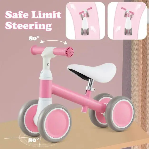 Pink Toddler Balance Bike – 4-Wheel Stability | Adjustable Seat and Handlebar COSTWAY - Little and Giant Explorers Costway