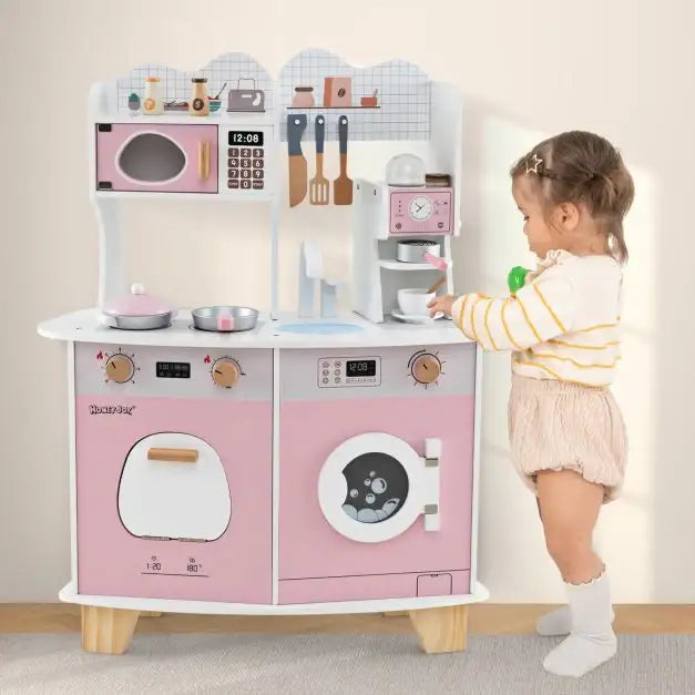 Wooden Kids Kitchen Playset | Coffee Arts and Complete Kitchen Experience - Little and Giant Explorers Costway