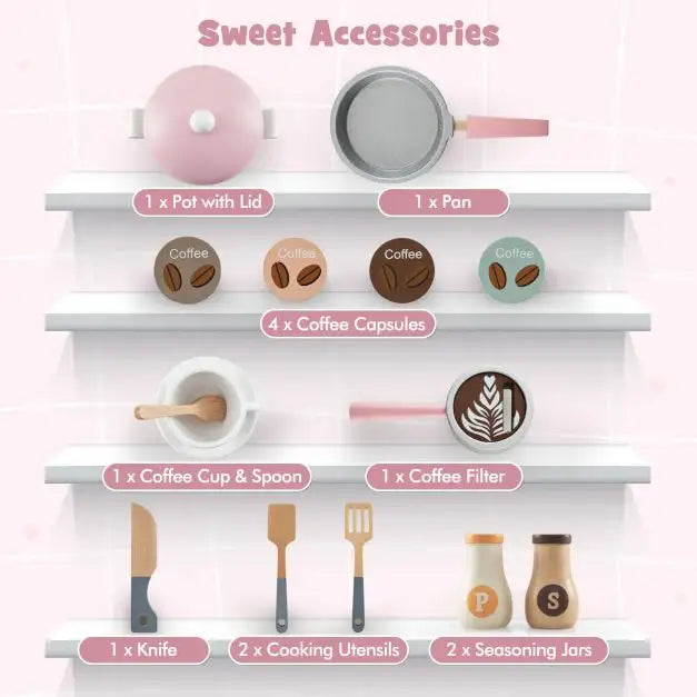 Wooden Kids Kitchen Playset | Coffee Arts and Complete Kitchen Experience - Little and Giant Explorers Costway