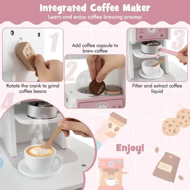 Wooden Kids Kitchen Playset | Coffee Arts and Complete Kitchen Experience - Little and Giant Explorers Costway