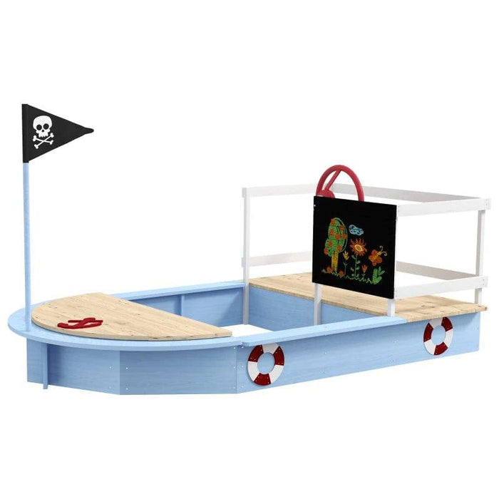 Pirate Ship Wooden Kids Sandbox with Blackboard and Rudder - Little and Giant Explorers Outsunny