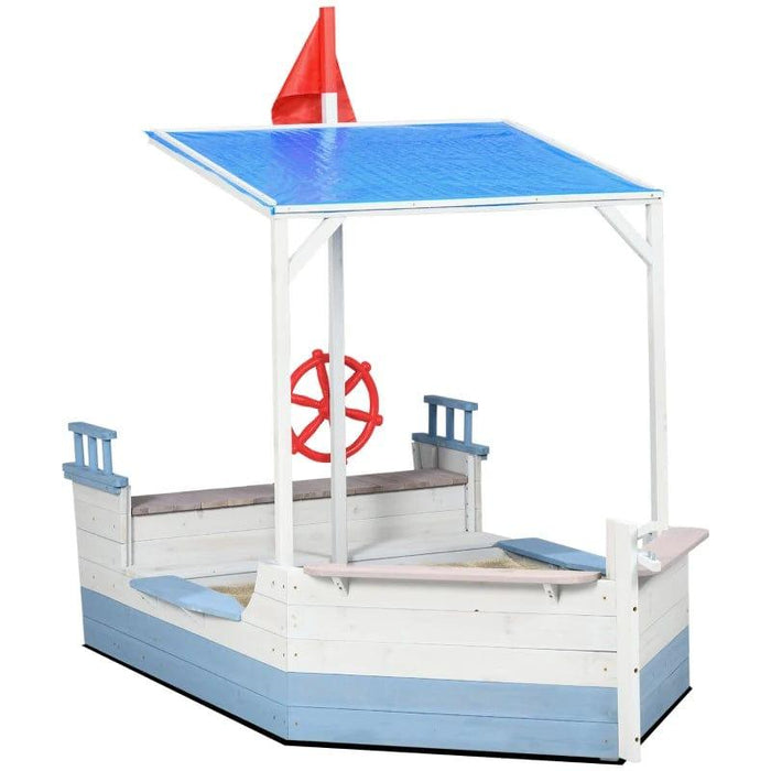 Pirate Ship Wooden Kids Sandbox with UV Protection Canopy - Little and Giant Explorers Outsunny