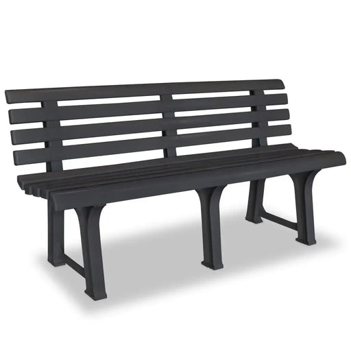Anthracite plastic garden bench, weather-resistant, classic slatted design on white background