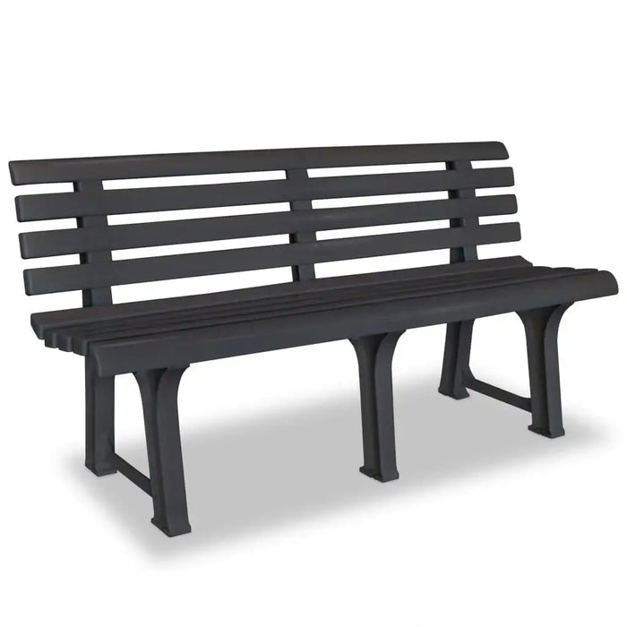 Anthracite plastic garden bench, weather-resistant, classic slatted design on white background