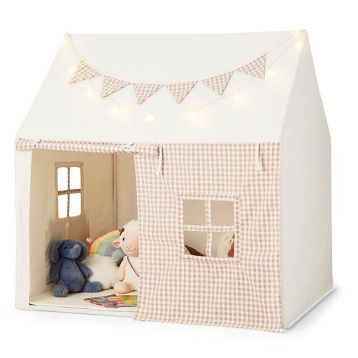 Play Tent with Padded Mat, Flag Banner and Star Lights - Little and Giant Explorers Costway