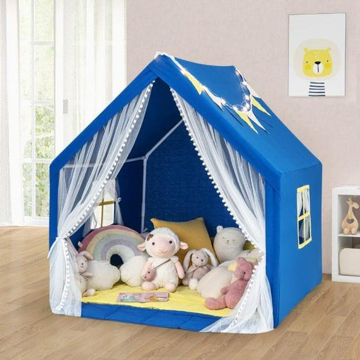 Playhouse with Mat, Star Lights and Windows in Blue - Little and Giant Explorers Costway