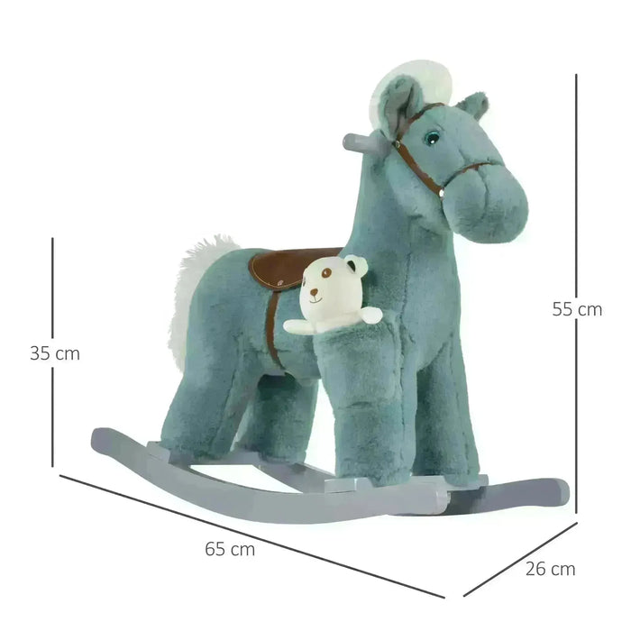 Plush Ride-On Rocking Horse with Realistic Sounds in Blue - Little and Giant Explorers HOMCOM