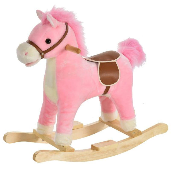 Plush Rocking Horse with Galloping Sounds, Moving Mouth and Wagging Tail in Pink - Little and Giant Explorers HOMCOM