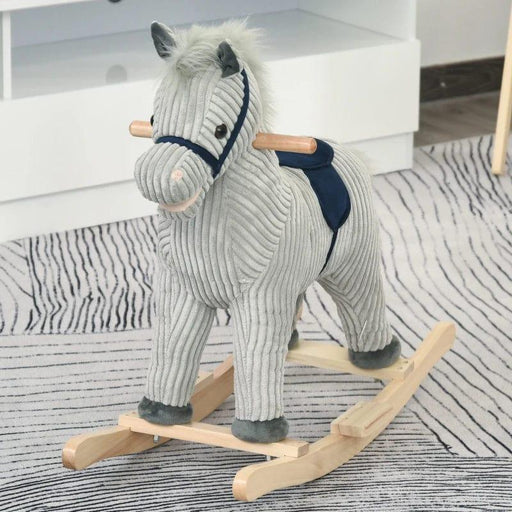 Plush Rocking Horse with Neighing and Galloping Sounds in Grey - Little and Giant Explorers HOMCOM