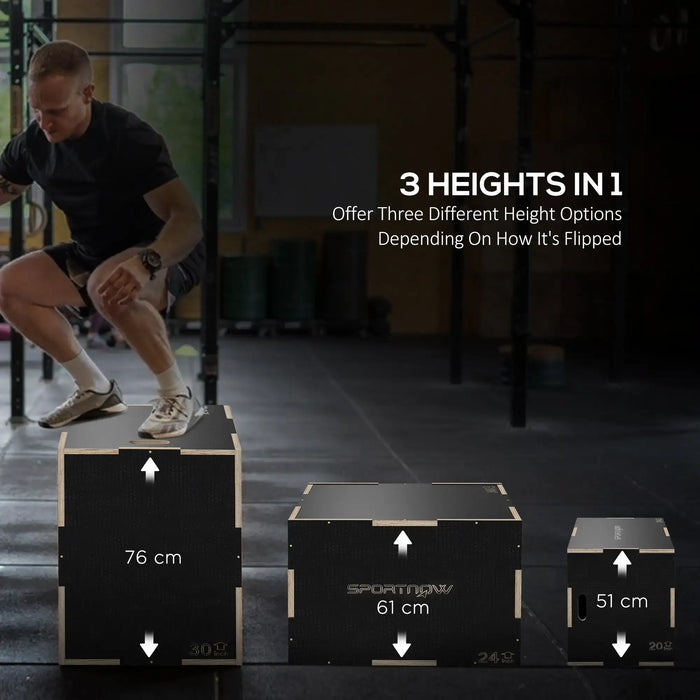 Plyometric Jump Box - Black | 3-in-1 Wooden Step Up Box - 51/61/76cm SPORTNOW - Little and Giant Explorers