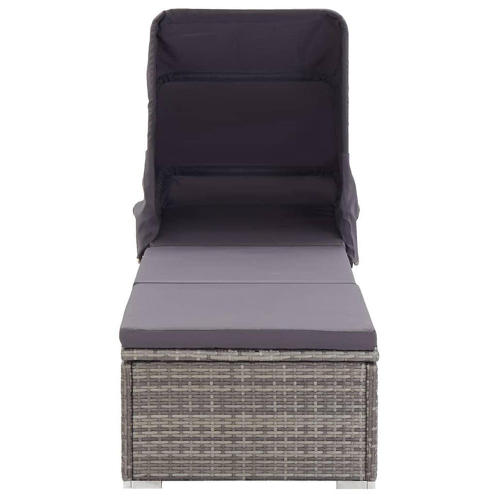 Poly Rattan Sun Lounger with Canopy and Cushion in Grey - Little and Giant Explorers vidaXL