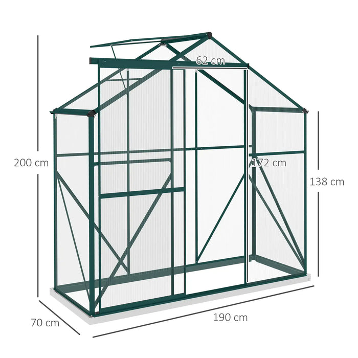 6 x 2.5FT Walk-in Polycarbonate Greenhouse in Green - Little and Giant Explorers Outsunny