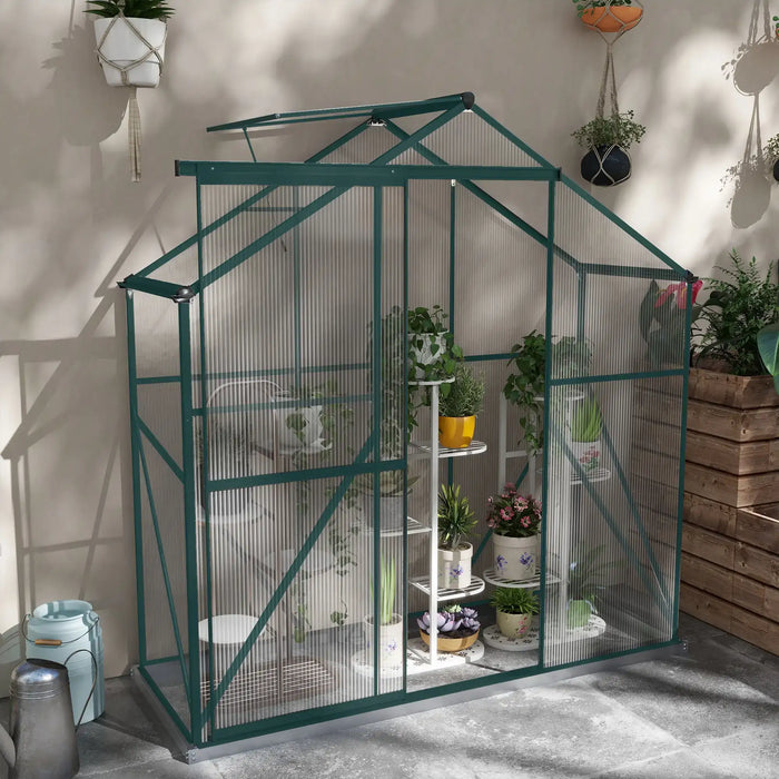 6 x 2.5FT Walk-in Polycarbonate Greenhouse in Green - Little and Giant Explorers Outsunny