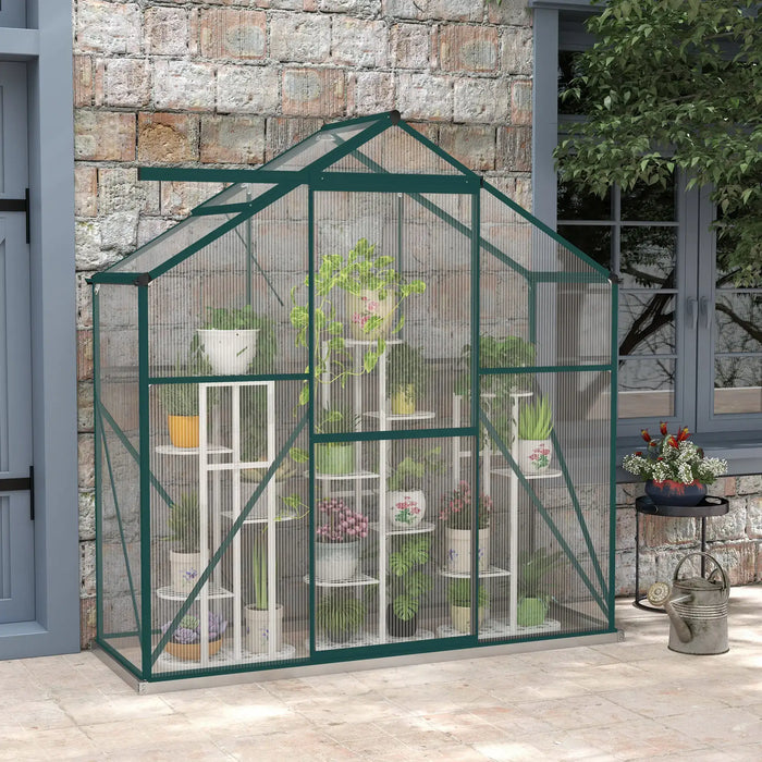 6 x 2.5FT Walk-in Polycarbonate Greenhouse in Green - Little and Giant Explorers Outsunny