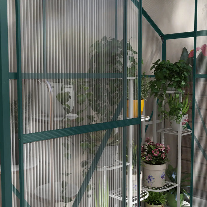 6 x 2.5FT Walk-in Polycarbonate Greenhouse in Green - Little and Giant Explorers Outsunny