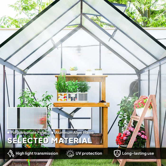 Walk-in Polycarbonate Greenhouse in Grey (190 x 190cm) - Little and Giant Explorers Outsunny